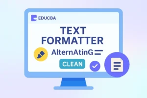 Illustration of the EDUCA text formatter tool with options to clean and format text.