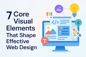 Explore the 7 essential visual elements that define successful web design. Learn how color, typography, layout, imagery, and more work together to boost user engagement and brand appeal.