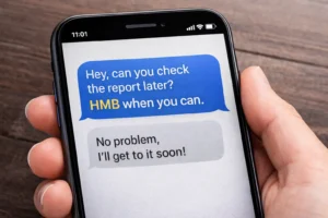 Text message example showing HMB meaning in chat